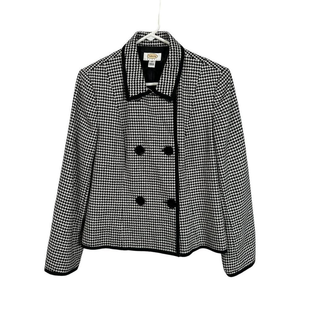 Talbots petites black and white houndstooth double‎ breasted jacket, size 12